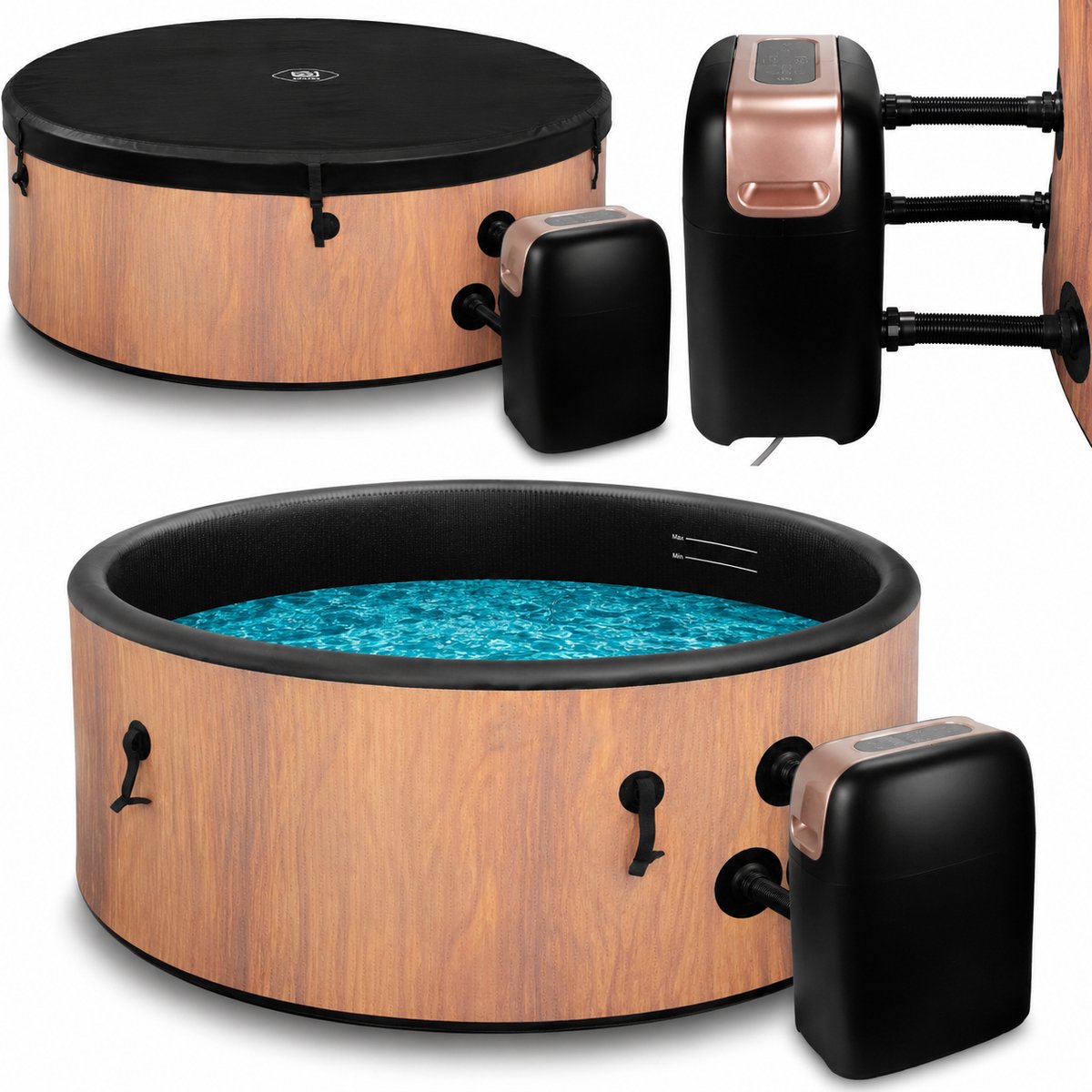 COIL Bains een remous, Tuin SPA, opblaasbare buiten-SPA - 6 personen, houtlook, duurzaam DWF-materiaal, snel opblaasbaar, wellness-hydromassage