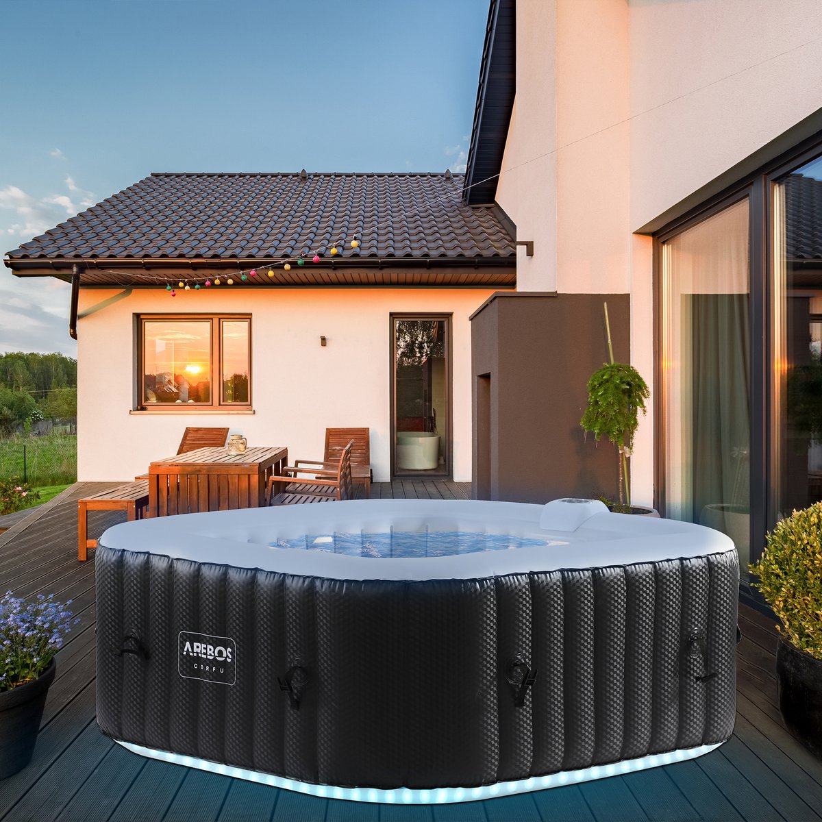 AREBOS Whirlpool Corfu - Opblaasbaar met LED-verlichting - 4 personen - 2400W