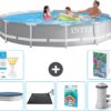 Intex Rond Prism Frame Zwembad - 366 x 76 cm - Grijs - Inclusief Afdekzeil - Solar Mat - Speelgoed - Zwembadfilterpomp - 7-delig