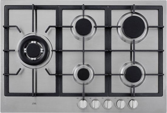 ETNA KG875RVSA - Gaskookplaat - 5 pits met wokbrander - 75 cm - RVS