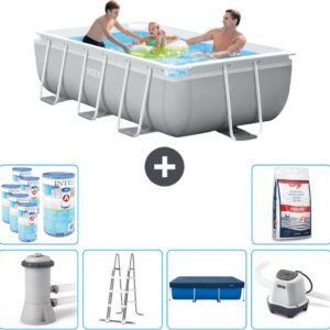 Intex Rechthoekig Prism Frame Zwembad - 300 x 175 x 80 cm - Grijs - Inclusief Pomp - Ladder Afdekzeil - Zoutwatersysteem - Filters - Zwembadzout